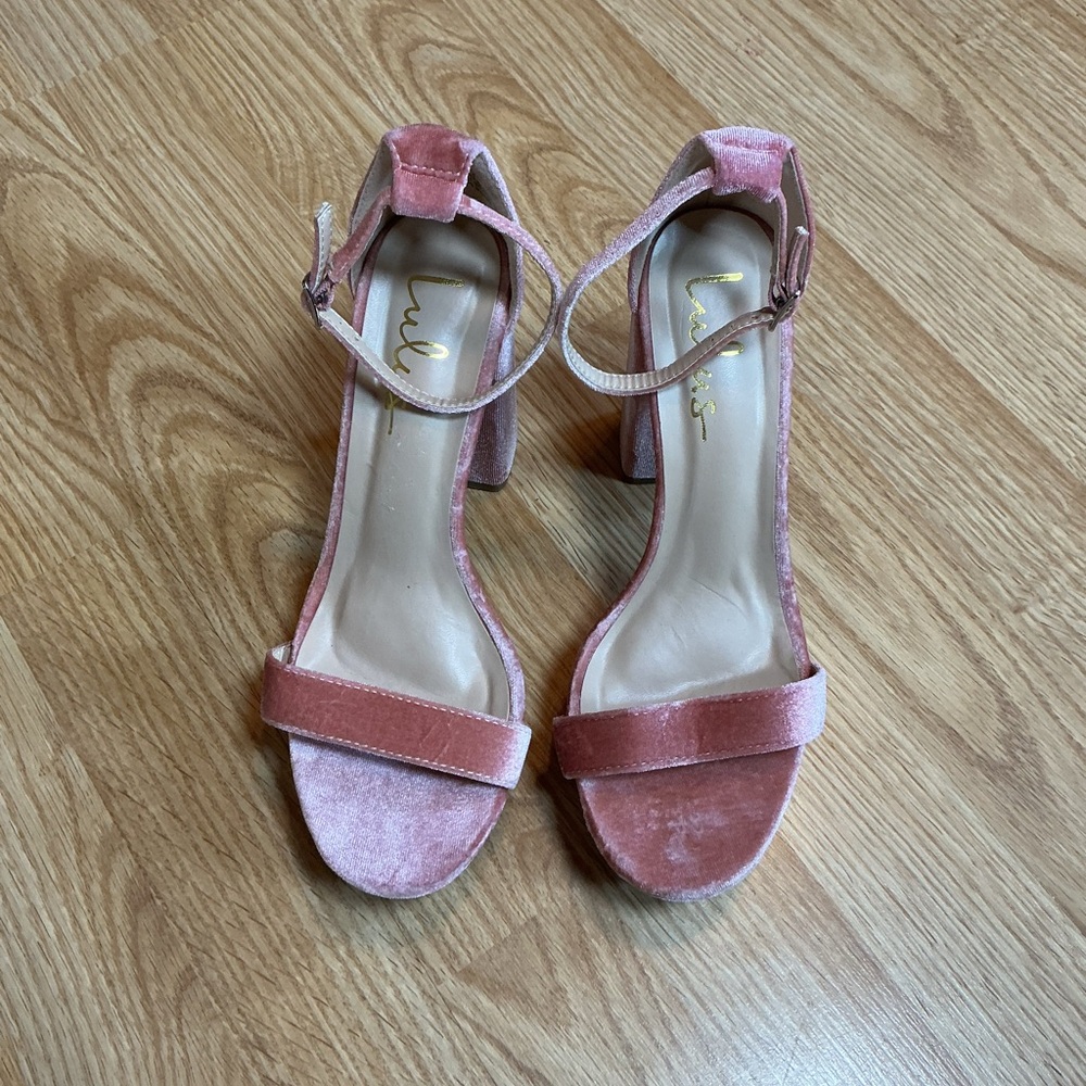 Lulu's Pink Velvet Ankle Strap Heels